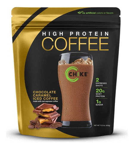 Chike High Protein Coffee, Proteína Whey Con Café 413gr Sabor Chocolate Caramelo