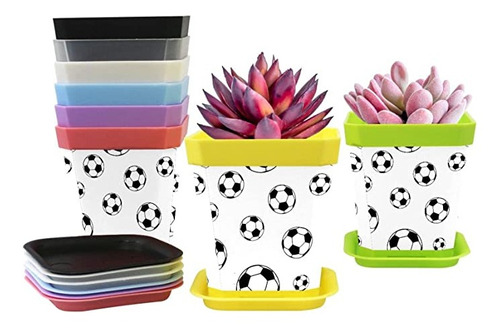 Flower Pots Gardening Containers Football Soccer Black Whit.