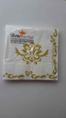 Guardanapo Papel Arabesco Dourado 32cmx32cm C/20 Folhas Branco/dourado