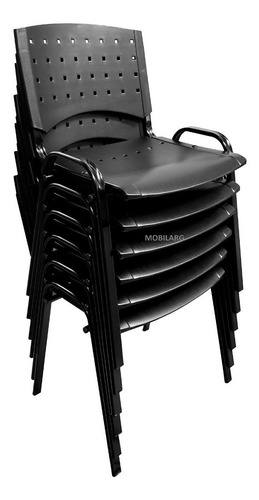 Silla Apilable Plástica Fija De Oficina Sala De Espera Iglesias Consultorios Acero Y Plastico Reforzado Color Negro