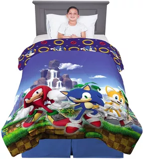 Franco Niños Ropa de cama de edredón y juego de Sábanas Súper Suave Sonic 4 piezas tamaño doble 