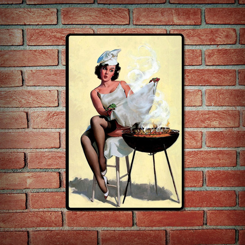 Imagen 2 de 6 de Cartel Decorativo Chapa De Madera -cartel Vintage Parrilla