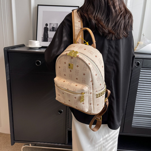 Cute Bear Print Backpack For Students Casual Style