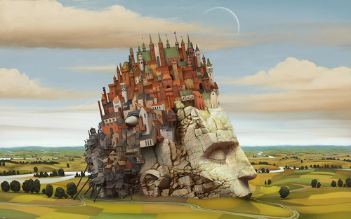 Lamina Fine Art Jacek Yerka Ciudad En Una Cabeza 123x77 Cm