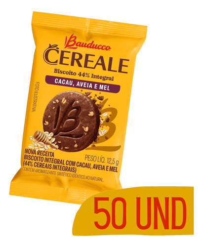 Biscoito Bauducco Cereale Sabor Cacau, Aveia E Mel - 50 Und
