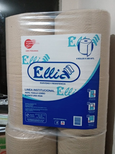 Papel Toalla Jumbo Blanco /ecológico X 200 M Ellia