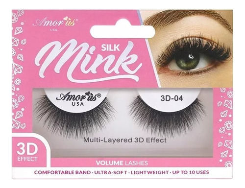 Pestañas Postizas Mink 3d Profesionales Naturales Amor Us Color 3d Silk Mink 4 Espesor 10 Mm Largo 10 Mm Tipo De Curvatura D