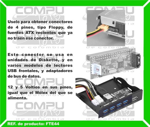 Imagen 3 de 6 de Adaptador Molex A Floppy 4 Pines Ref: Fte44 Computoys Sas