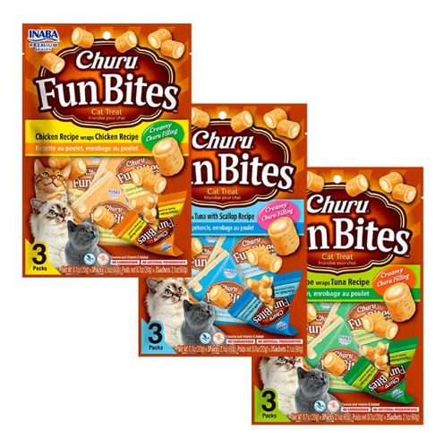 Pack X3 Churu Fun Bites Gato Sabor Pollo Atún Y Ostión Inaba