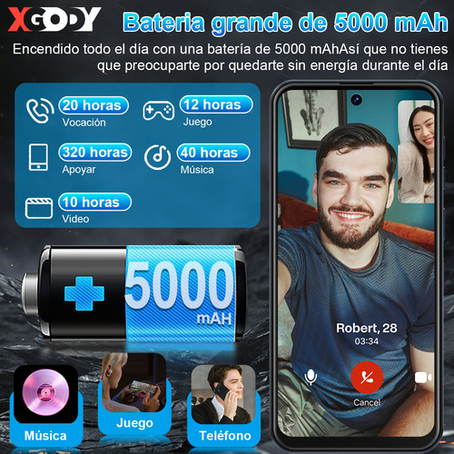 Teléfono Móvil Smartphone Xgody V80j 6+128gb Ram Dual Sim 6.528 Pulgada Hd Android 13 Cell Phone Con Reconocimiento Facial Y Desbloqueo 5000mah Gris