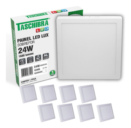 Kit 8un Painel Led Taschibra Sobrepor Quadrado 24w 6500k Cor Branco 110V/220V