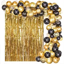 Comprar Arco Organico  100 Globos Negro Dorado Confetti 2 Cortinas