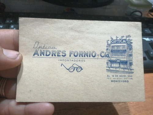 Antigua Tarjeta Carton Optica Andres Fornio Montevideo