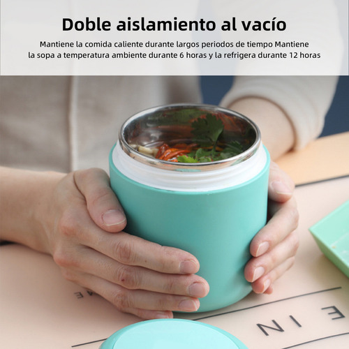 Doremama 2pz Termo De Acero Inoxidable Exterior Portátil + 4 Cucharas, Acero Inoxidable Con Botella Aislada Para Alimentos Calientes Rosa Y Verde
