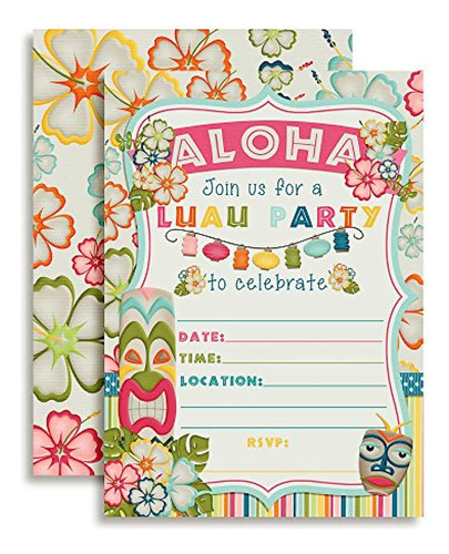 Juego De 20 Invitaciones Para Fiestas De Cumpleaños De Luau 