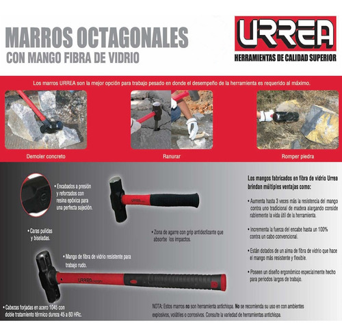 Marro Octagonal Cabeza Maquinada Mango D/fibra Vidrio Surtek
