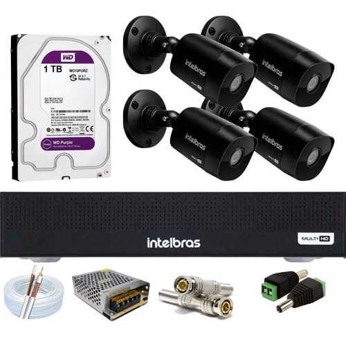 Kit Intelbras 4 Cam Fullhd 1220b Black Dvr 3008 C/1tb Purple