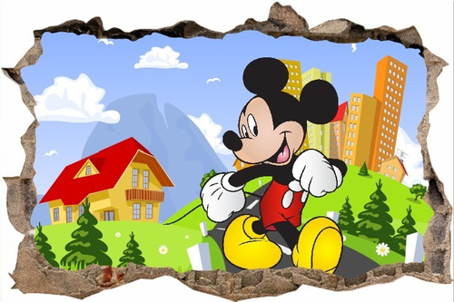 Vinilos Efecto 3d Pared Rota Mickey Mouse - 1m X 60cm  