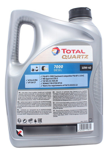 Aceite 10w-40 Total Quartz 7000 Sintetico Diesel/bencina