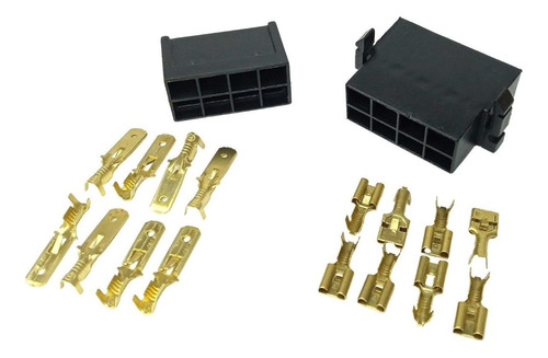 Conjunto Conector 8 Vias Terminais 6,3mm Macho E Fêmea Preto