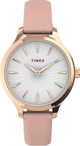 Reloj Mujer Timex Correa De Piel 36 Mm Wr 30m Tw2v06700 Color de la correa Rosa Color del bisel Rosa dorado Color del fondo Gris