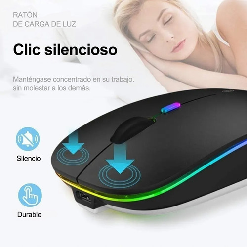 Imagen 3 de 8 de Ratón Inalámbrico Usb Recargable Con Luz Led Rgb