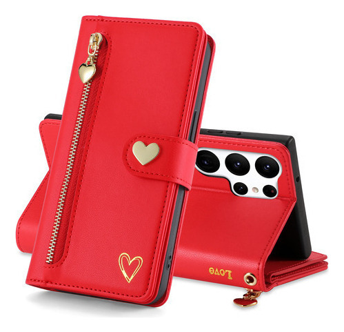 Jing Funda De Piel Tipo Cartera Con Cremallera Para Samsung