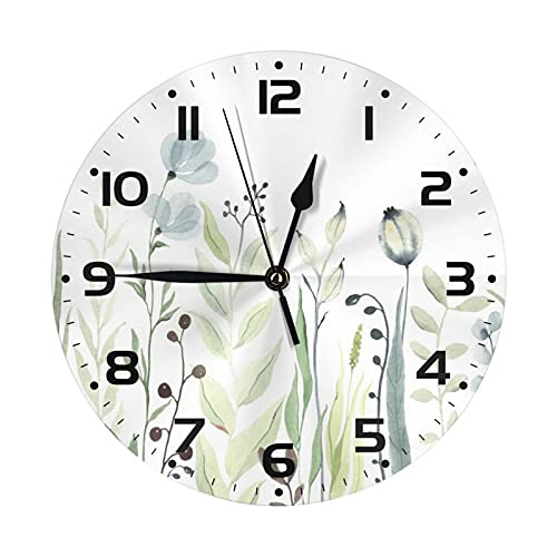 Reloj De Pared Boho Hojas De Flores De Agua Acuarela, R...