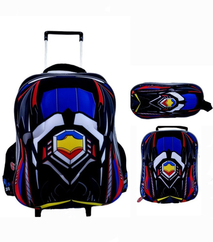 Kit De Mochila Escolar Rodinha Carros Reforçada 3d Alto Rel