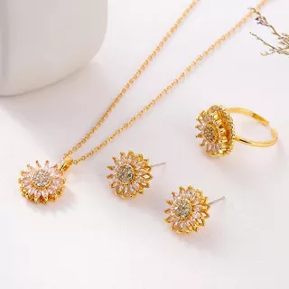 Combo Girasol Giratorio : Collar + Aretes + Anillo