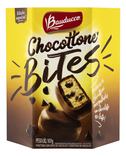 Panettone com Gotas de Chocolate Bauducco Chocottone Bites Caixa 107g