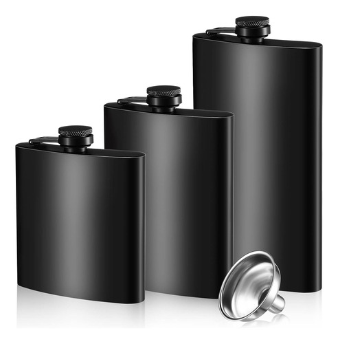 Conjunto De 3 Frascos De Acero Inoxidable Mate Negro. F...