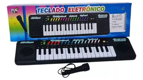 Teclado Infantil Eletrônico Musical para Criança com Microfone Preto -  Aladim Kids