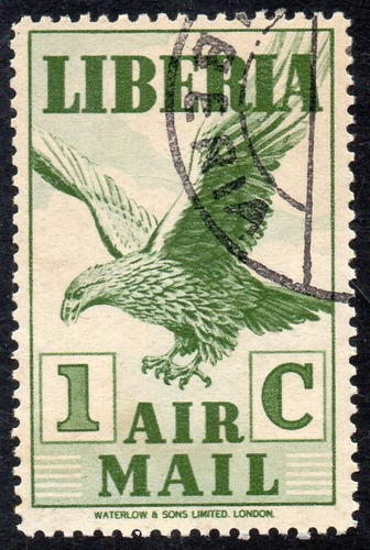 Liberia Sello Aéreo Usado Águila En Vuelo Año 1938 