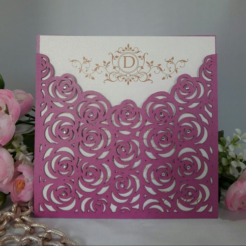 Invitaciones De Boda 15 Años Caladas Rosas Tarjetas Caladas