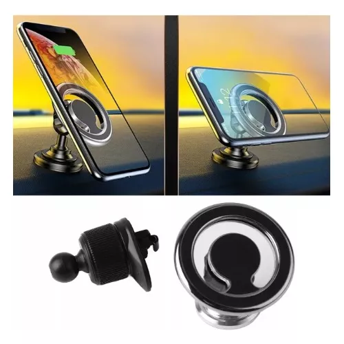 Magsafe - Soporte magnético para automóvil, con 2 anillos de metal [imanes  más resistentes], soporte magnético de ventilación de coche para iPhone