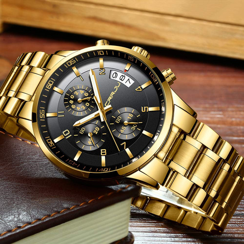 Reloj Crrju Gold Business Date De Acero Inoxidable Para Homb