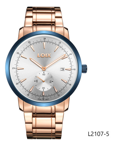 Reloj Hombre Loix L2107-5 Oro Rosa Con Azul, Tablero Plata