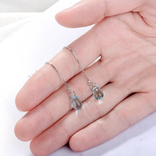 Imagen 7 de 7 de Collar Y Aretes Plata 925 Dije Gota Azul De Cristal Mujer