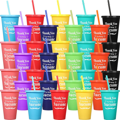 Vaso De 16 Oz Con Popote Y Tapa, 10 Colores