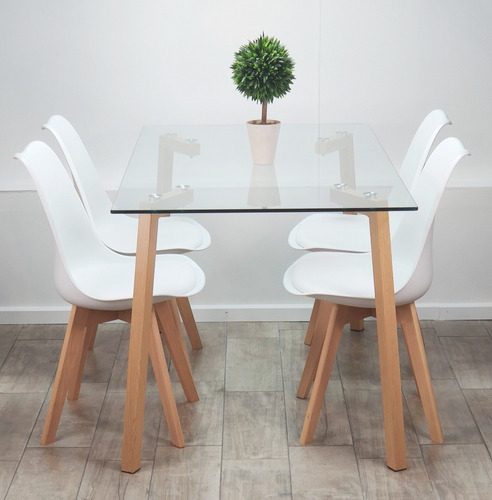 Mesa Comedor Rectangular Nordica Tulip Vidrio Patas Haya 140