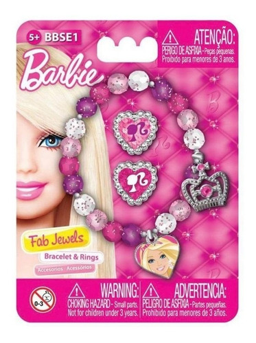 Pulsera Bijou Y Anillos Barbie Con Corazones - Bbse1 