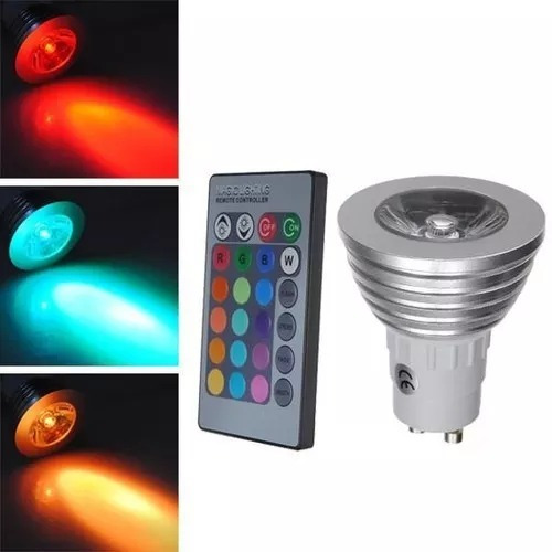 Lámpara Dicroica Rgb Gu10 Control Remoto 3w Color Flash Colores Calidad Premium En Pilar