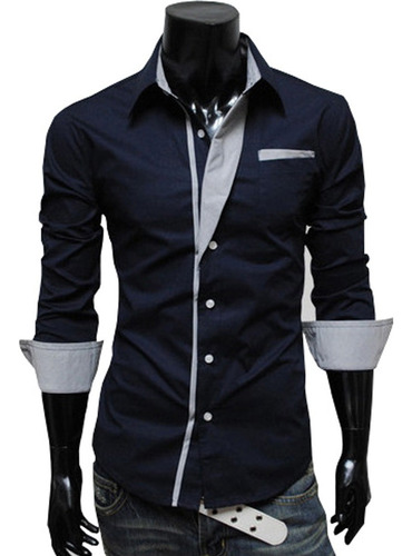 Camisa Elástica Rayas Diagonale Slim-fit Contraste Moda Ropa