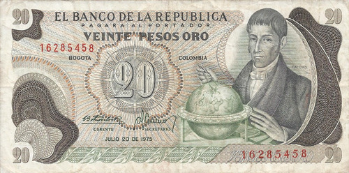 Colombia 20 Pesos Oro 20 Julio 1975