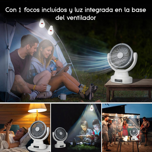 Ventilador Solar Recargable De Mesa + 1 Focos + Panel Sola