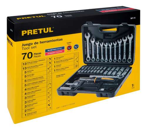 Juego De 70 Herramientas 1/4 Y 3/8 Para Mecánico, Con Male