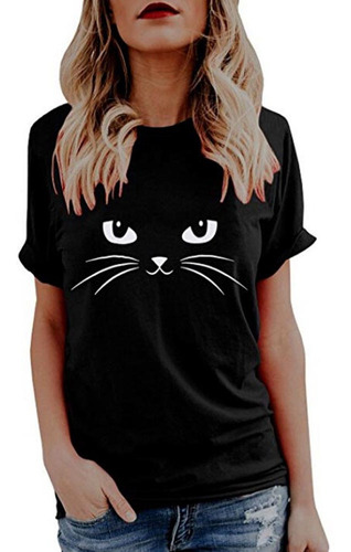 Mujeres Verano Lindo Gato Impresión Tops Manga Corta T-shirt