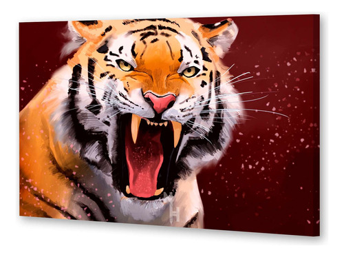 Cuadro Canvas Tigre Watercolor Rugiendo Tiger Acuarela