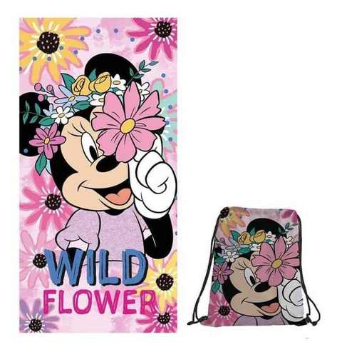 Toalla Playa Micro Diseño Minnie Mouse + Morral Cordel